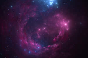 充滿活力的宇宙星雲，帶有旋轉的洋紅色和藍色雲層以及散落的星星。 — 可愛又粉嫩 壁紙