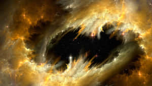 充滿活力的橙色和黃色星雲，帶有發光的星星和黑暗的宇宙虛空。 — 宇宙美學 壁紙