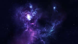 在深空中發光的充滿活力的紫色和藍色星雲，散落著星星。 — 紫色銀河 壁紙
