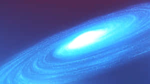 一個發光的藍色螺旋星系，在深紫色太空中帶有旋轉的星跡。 — 藍色銀河 壁紙