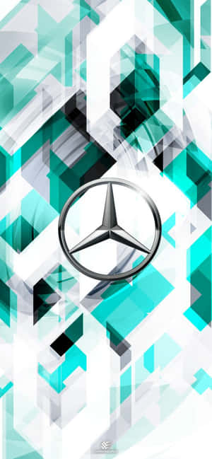 Mercedes-Benz 標誌在抽象的青綠色、白色和黑色幾何背景上。 — POCO M 壁紙