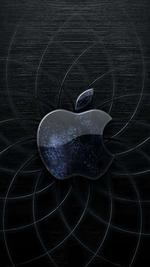 一個充滿星星的Apple標誌，在深色紋理背景上帶有發光圓圈。
