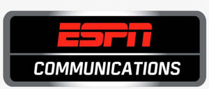 ESPN Communications標誌，黑色背景上帶有紅色文字和銀色邊框