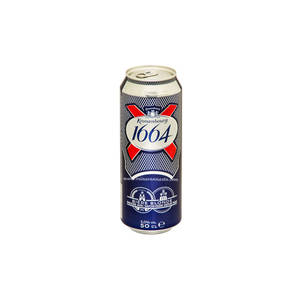 一個帶有藍色、紅色和銀色設計的Kronenbourg 1664啤酒罐。 — 啤酒 壁紙