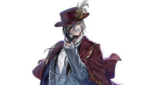 動漫男子身穿栗色大衣和高帽，戴手套的手傾斜，露出得意的笑容。 — 終末的女武神 壁紙