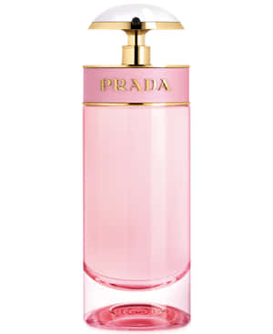 粉紅色 Prada 香水瓶，帶金色蓋和標籤 — 普拉巴斯 壁紙
