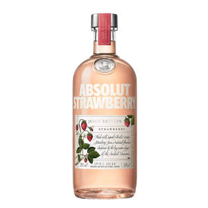 帶有草莓設計和紅色封條的Absolut Strawberry伏特加酒瓶。 — 草莓 壁紙