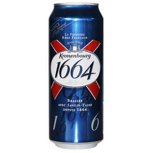 藍色Kronenbourg 1664啤酒罐，帶有紅色十字和銀色文字。 — 啤酒 壁紙