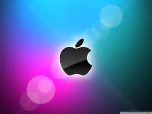 黑色Apple標誌在彩色漸變背景上，帶有發光圓圈。 — 4K Apple 壁紙