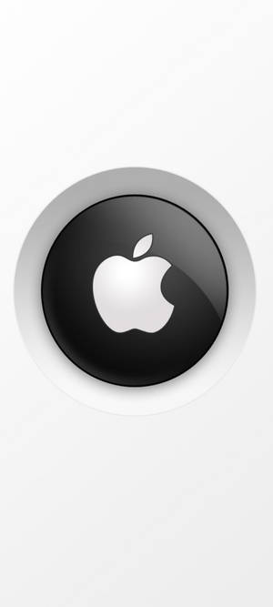 一個黑色圓形按鈕，帶有白色Apple標誌，位於白色背景上。 — 白色 iPhone 壁紙