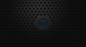 黑色穿孔表面帶有發光的藍色Dell標誌 — 藍色美學電腦 壁紙