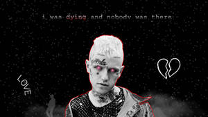 有刺青的男人，發光的紅色眼睛，在星星背景上，有文字和破碎的心。 — Lil peep 動態圖 壁紙