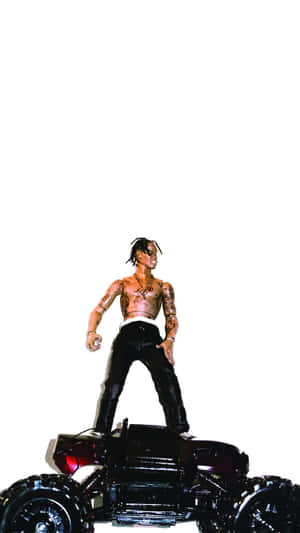 有刺青的男人站在黑色怪獸卡車上，白色背景 — 崔維斯·史考特 GIF 壁紙