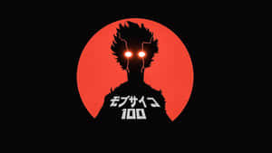 動漫角色剪影，眼睛發光，背景為紅色圓形和日文字。 — 路人超能100 GIF 壁紙