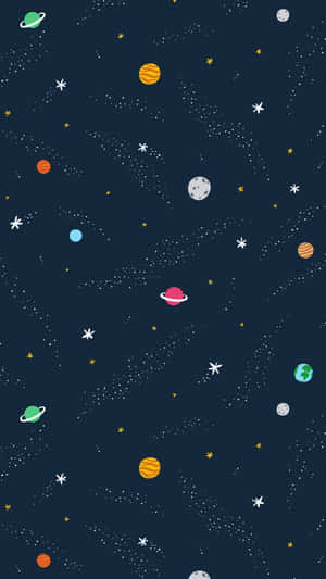 一個異想天開的卡通太空場景，有行星、星星和宇宙塵埃。 — 太空美學動圖 壁紙