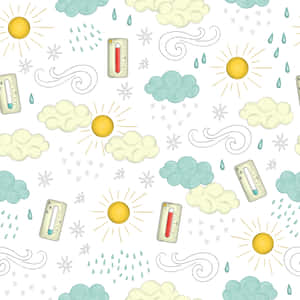 天氣圖標包括太陽、雲、雨、雪和溫度計，以重複圖案排列。 — iPad Air 壁紙