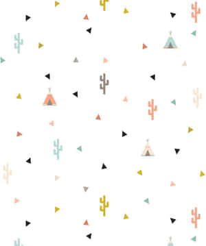 壁紙，帶有粉彩色的帳篷和仙人掌，白色背景。 — 仙人掌 壁紙