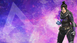 未來戰士身穿盔甲，在宇宙星雲背景下帶有發光標誌。 — Apex 英雄 壁紙