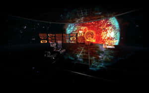 未來風格控制室，配備發光螢幕和宇宙顯示器 — Steam Deck OLED 壁紙