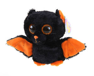 一個黑色柔軟蝙蝠玩具，帶有橙色翅膀和大眼睛。 — Beanie Boos 壁紙