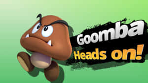 憤怒的栗寶寶角色衝刺，帶有「Goomba Heads on!」文字。 — 可愛的動漫角色 壁紙