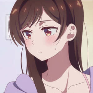 棕髮、眼神溫暖的動漫女孩低頭，臉頰泛著淡淡的紅暈。 — Q版動漫 壁紙