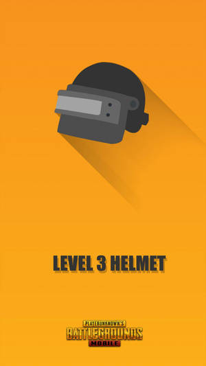 來自 PUBG Mobile 的黑色 Level 3 頭盔，橙色背景，附文字。 — 遊戲玩家標誌 壁紙