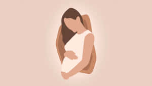 一位孕婦在柔和粉彩插畫中輕柔地懷抱肚子。 — 懷孕 壁紙