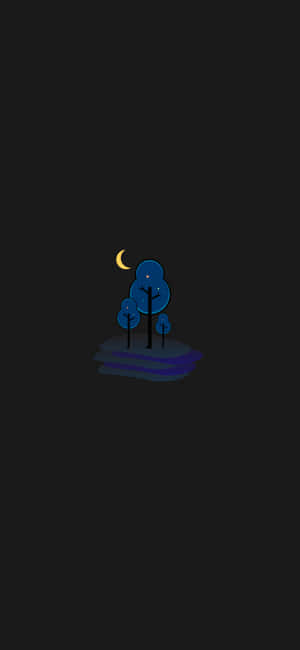 極簡夜景，浮島上有藍色樹木和新月。 — Pixel 8a 壁紙