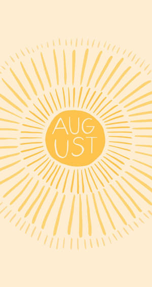 奶油色背景上的黃色 August 太陽光線圖形 — 日落 壁紙