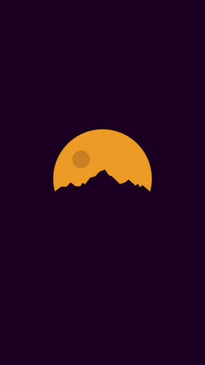 橙色太陽在紫色背景上落在山脈輪廓後面。 — 簡約 iPhone 壁紙