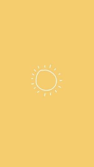 一個簡單的白色太陽塗鴉在黃色背景上。 — 低對比 壁紙