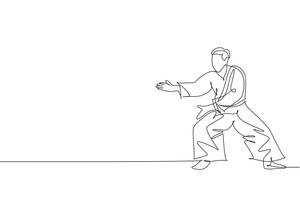 以單一連續線條繪製的武術姿勢人物。 — 運動 壁紙