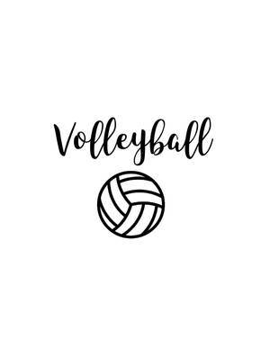 黑色草書文字「Volleyball」位於一個簡單的排球線條繪畫上方。 — 排球 壁紙