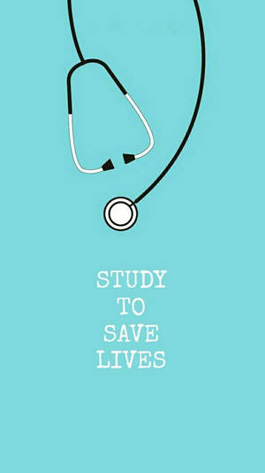 青色背景上的聽診器和文字 study to save lives — 讀書動力 壁紙