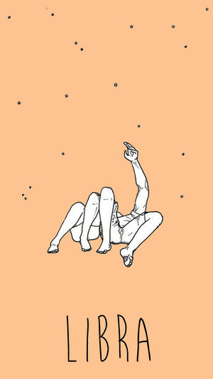 人躺在蜜桃色背景上指向星星，帶有「LIBRA」文字。 — 天秤座 壁紙