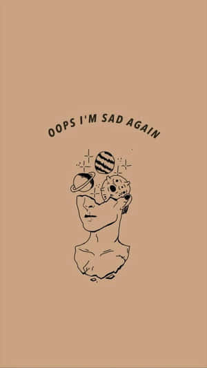 半身像，頭頂上方有行星和甜甜圈，並附有文字 oops i'm sad again。 — 憂鬱 GIF 壁紙