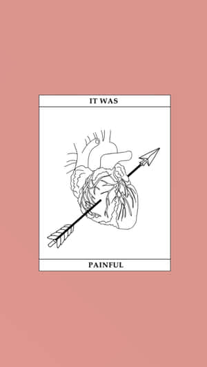 一顆被箭刺穿的心臟，帶有文字「IT WAS PAINFUL」，背景為粉紅色。 — 悲傷抑鬱 壁紙