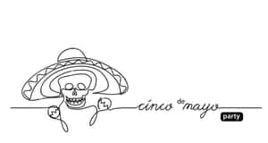 Cinco de Mayo 派對標誌，骷髏頭戴闊邊帽和沙鈴 — 慶祝 壁紙