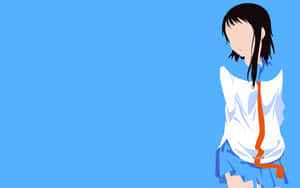 身穿校服的動漫女孩站在純藍色背景前 — 極簡動畫 壁紙
