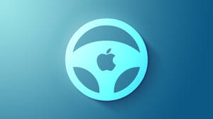 帶有Apple標誌的方向盤圖示，背景為藍色漸變 — 勵志桌面 壁紙