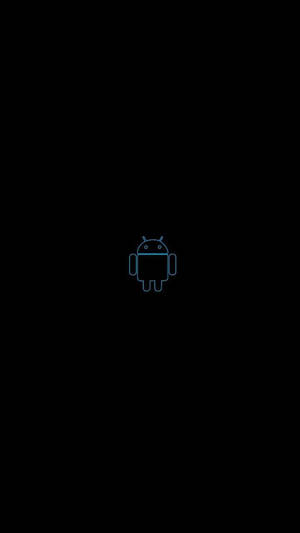 黑色背景上的發光藍色Android機器人圖標 — 暗色安卓 壁紙