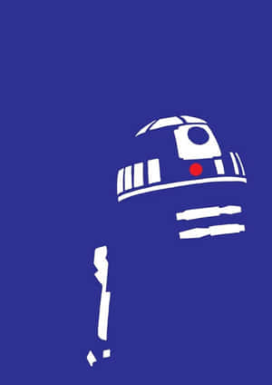 藍色背景上白色極簡R2-D2機器人剪影，紅眼。 — 酷炫星際大戰 壁紙