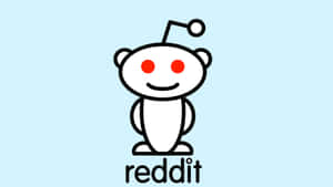 白色外星人吉祥物，紅色眼睛和天線，淺藍色背景，帶有reddit文字。 — Reddit 壁紙