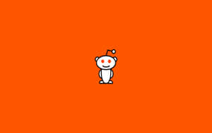 白色外星人吉祥物，橙色眼睛，橙色背景