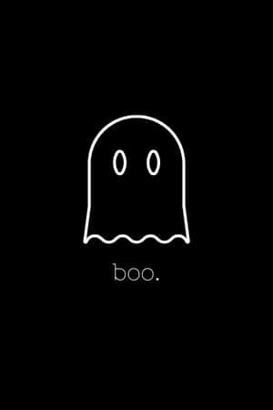 一個簡單的白色線條鬼魂圖標，帶有「boo」字樣，位於黑色背景上。 — 萬聖節 iPhone 壁紙