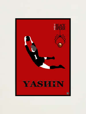 極簡風格海報，描繪守門員Yashin飛身撲球，帶有「The Black Spider」文字。 — 運動 壁紙