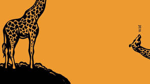 兩隻長頸鹿剪影，一隻全身，一隻頭部，橙色背景上有文字wat — 長頸鹿 壁紙