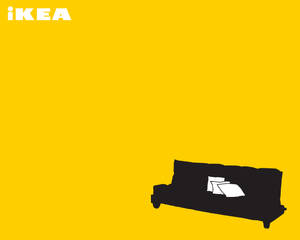 帶有IKEA標誌的黃色背景上的黑色沙發與白色靠枕 — Lexus 標誌 壁紙