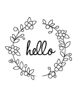 黑色線條藝術花環，帶有花朵和「hello」字樣。 — 光環 壁紙